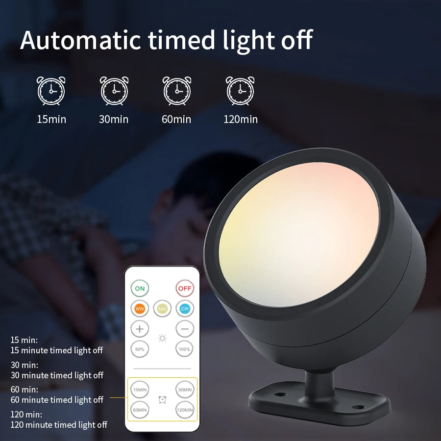 360°Rotatable LED Wall Lamp Rechargeable RGB&3Color Magnetic LED Spotlight Touch Remote Control For Bedroom Living Room Lighting
