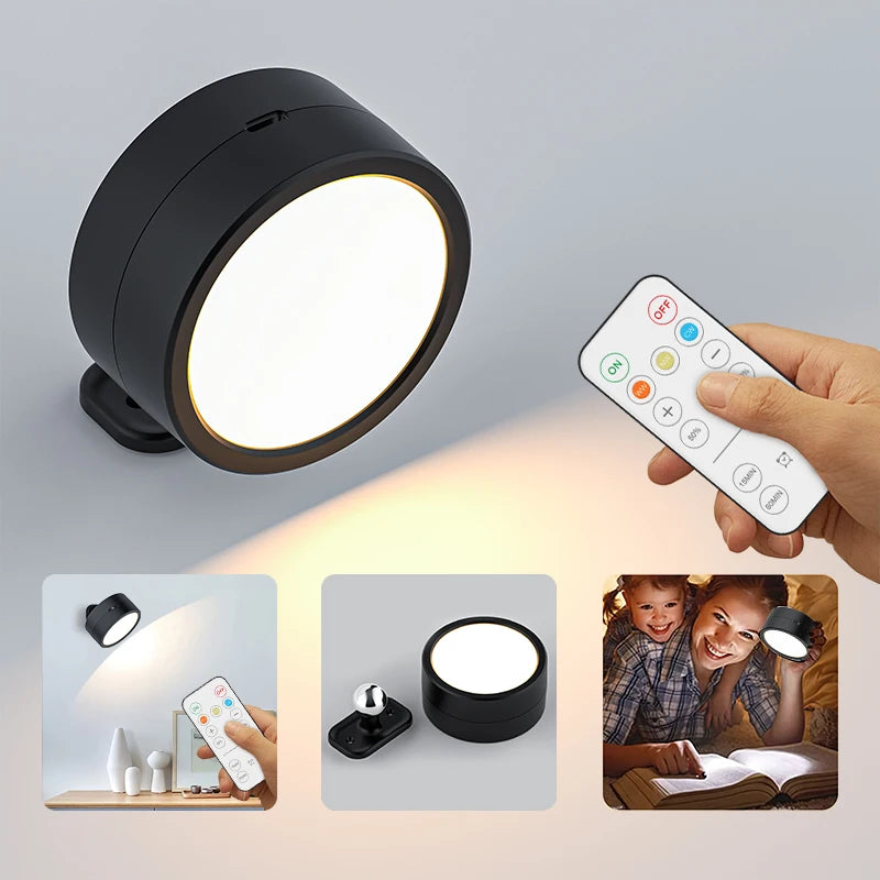 360°Rotatable LED Wall Lamp Rechargeable RGB&3Color Magnetic LED Spotlight Touch Remote Control For Bedroom Living Room Lighting