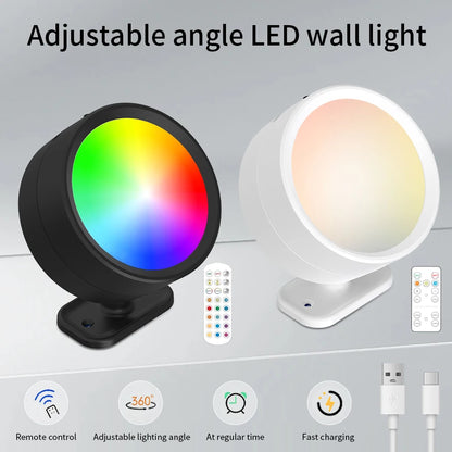 360°Rotatable LED Wall Lamp Rechargeable RGB&3Color Magnetic LED Spotlight Touch Remote Control For Bedroom Living Room Lighting