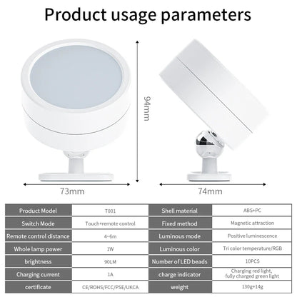 360°Rotatable LED Wall Lamp Rechargeable RGB&3Color Magnetic LED Spotlight Touch Remote Control For Bedroom Living Room Lighting