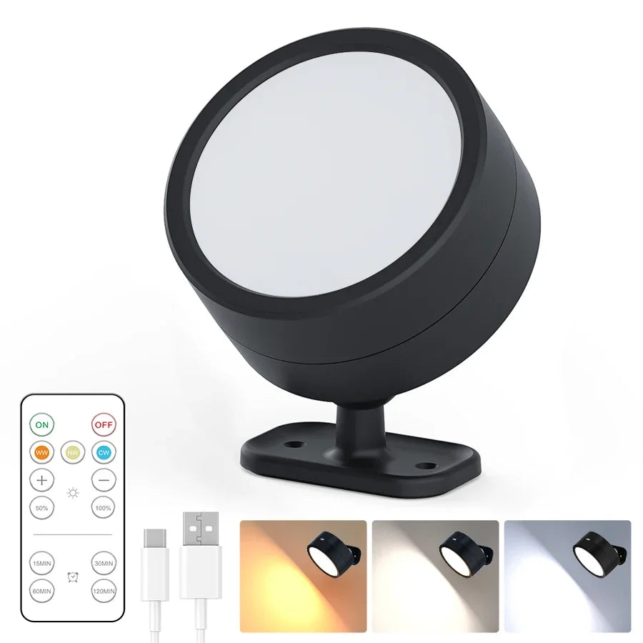 360°Rotatable LED Wall Lamp Rechargeable RGB&3Color Magnetic LED Spotlight Touch Remote Control For Bedroom Living Room Lighting