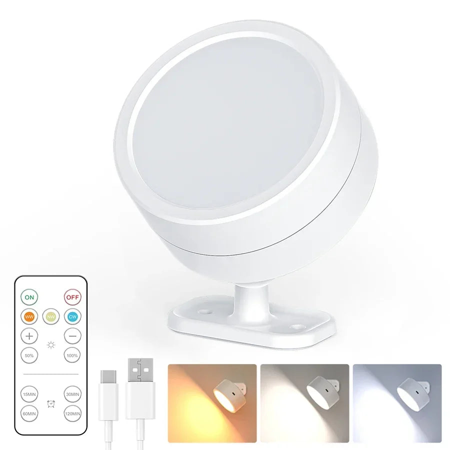 360°Rotatable LED Wall Lamp Rechargeable RGB&3Color Magnetic LED Spotlight Touch Remote Control For Bedroom Living Room Lighting