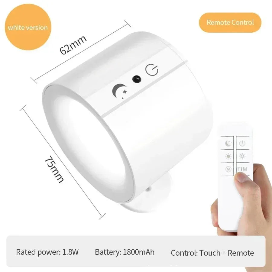 360°Rotatable LED Wall Lamp Rechargeable RGB&3Color Magnetic LED Spotlight Touch Remote Control For Bedroom Living Room Lighting