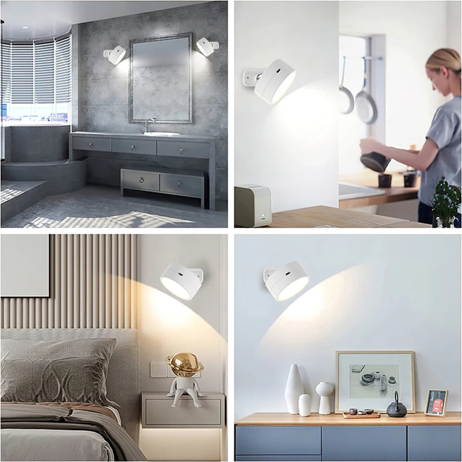 360°Rotatable LED Wall Lamp Rechargeable RGB&3Color Magnetic LED Spotlight Touch Remote Control For Bedroom Living Room Lighting