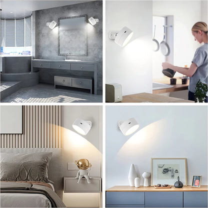 360°Rotatable LED Wall Lamp Rechargeable RGB&3Color Magnetic LED Spotlight Touch Remote Control For Bedroom Living Room Lighting